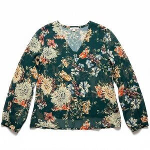a new day Floral Print Chiffon Blouse in Green and Orange